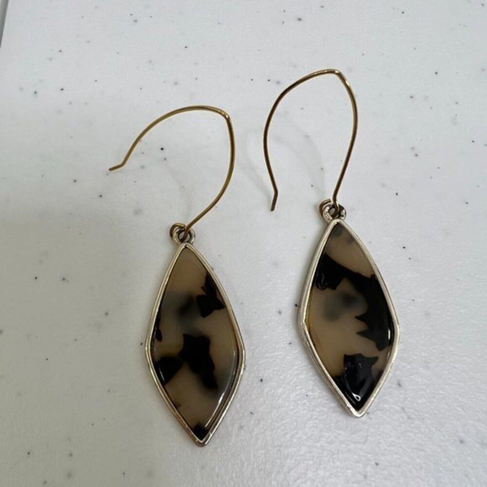 Animal Print Earrings Acrylic Gold‎ Tone Brown Dangle Teardrop Cheetah Leopard